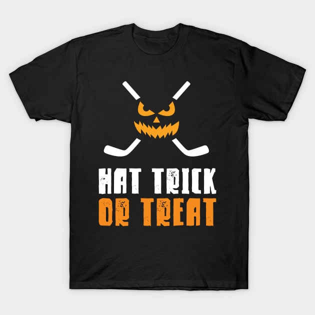 Hat Trick or Treat Hockey Halloween T-Shirt by PodDesignShop